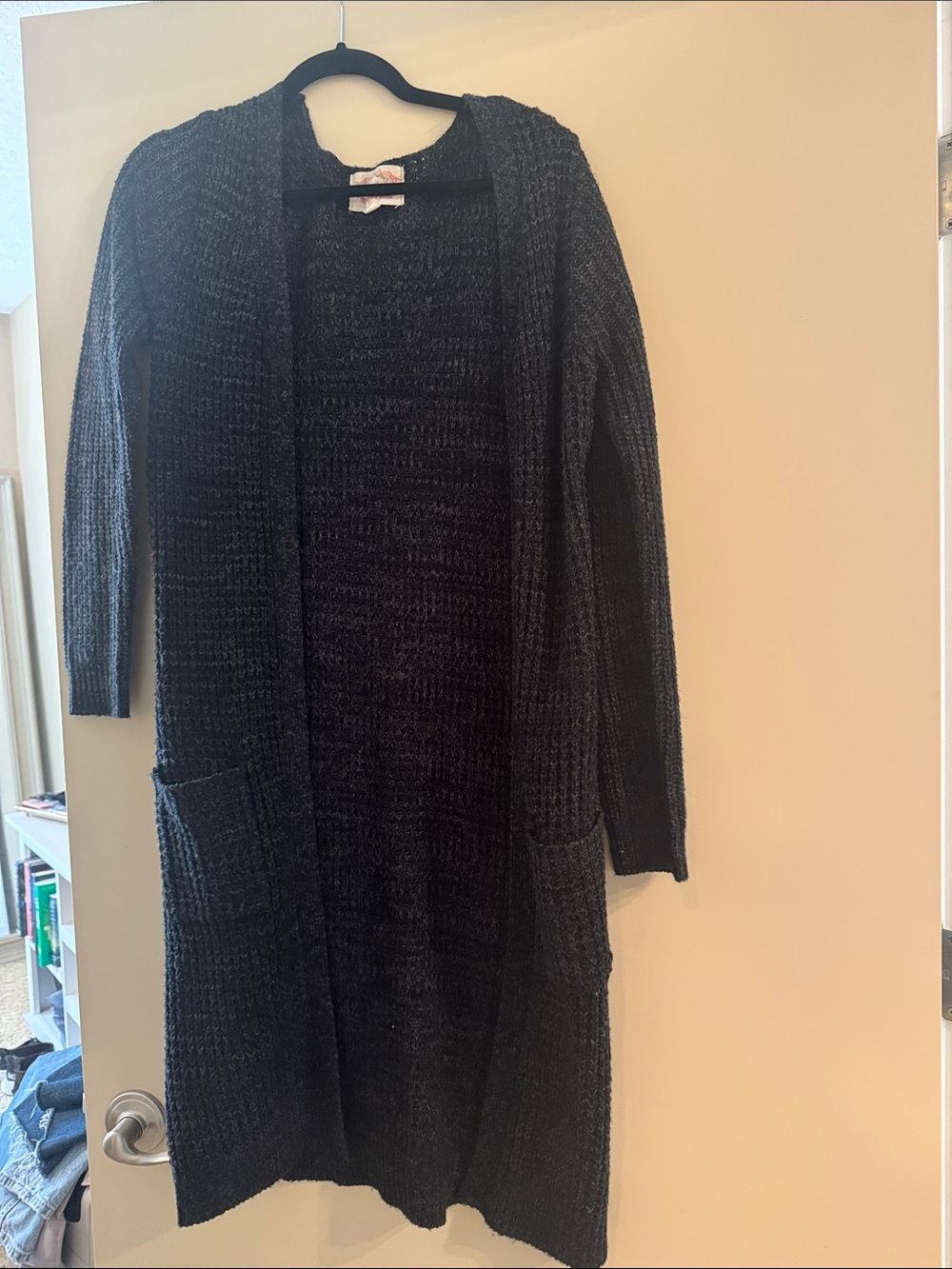 Ambiance Long Open-Front Cardigan Sweater - Charcoal Black